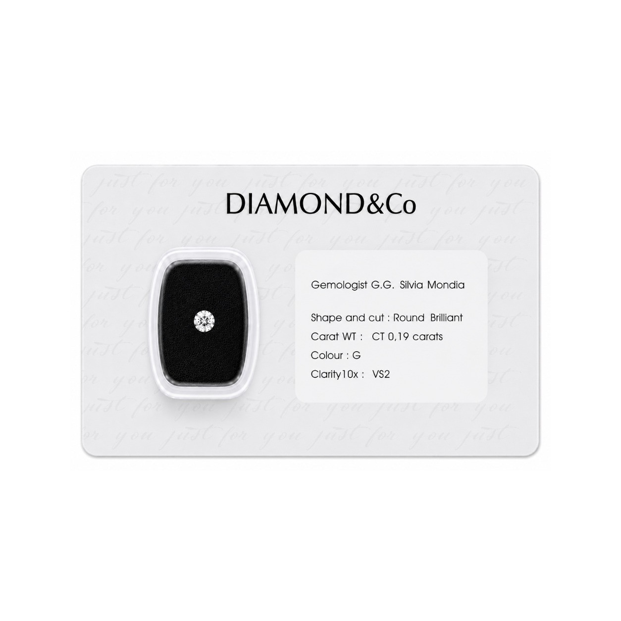 Diamante blisterato taglio brillante ct 0,19 colore G purezza VS2 - ORO&CO