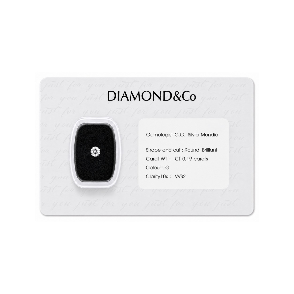 Diamante blisterato taglio briillante ct 0,19 colore G purezza VVS2 - ORO&CO