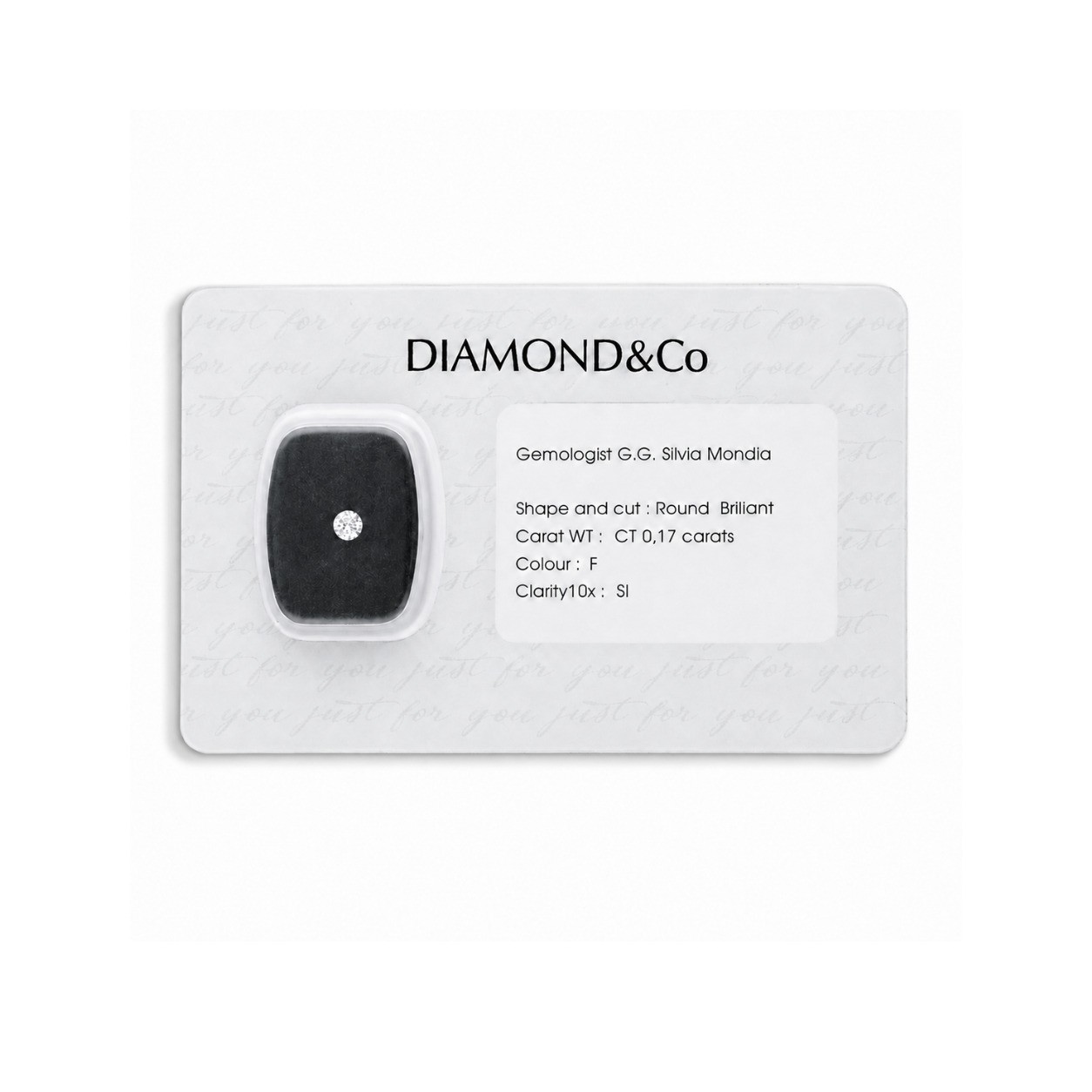 Diamante en bl&iacute;ster talla brillante ct 0,17 color F pureza SI - ORO&CO