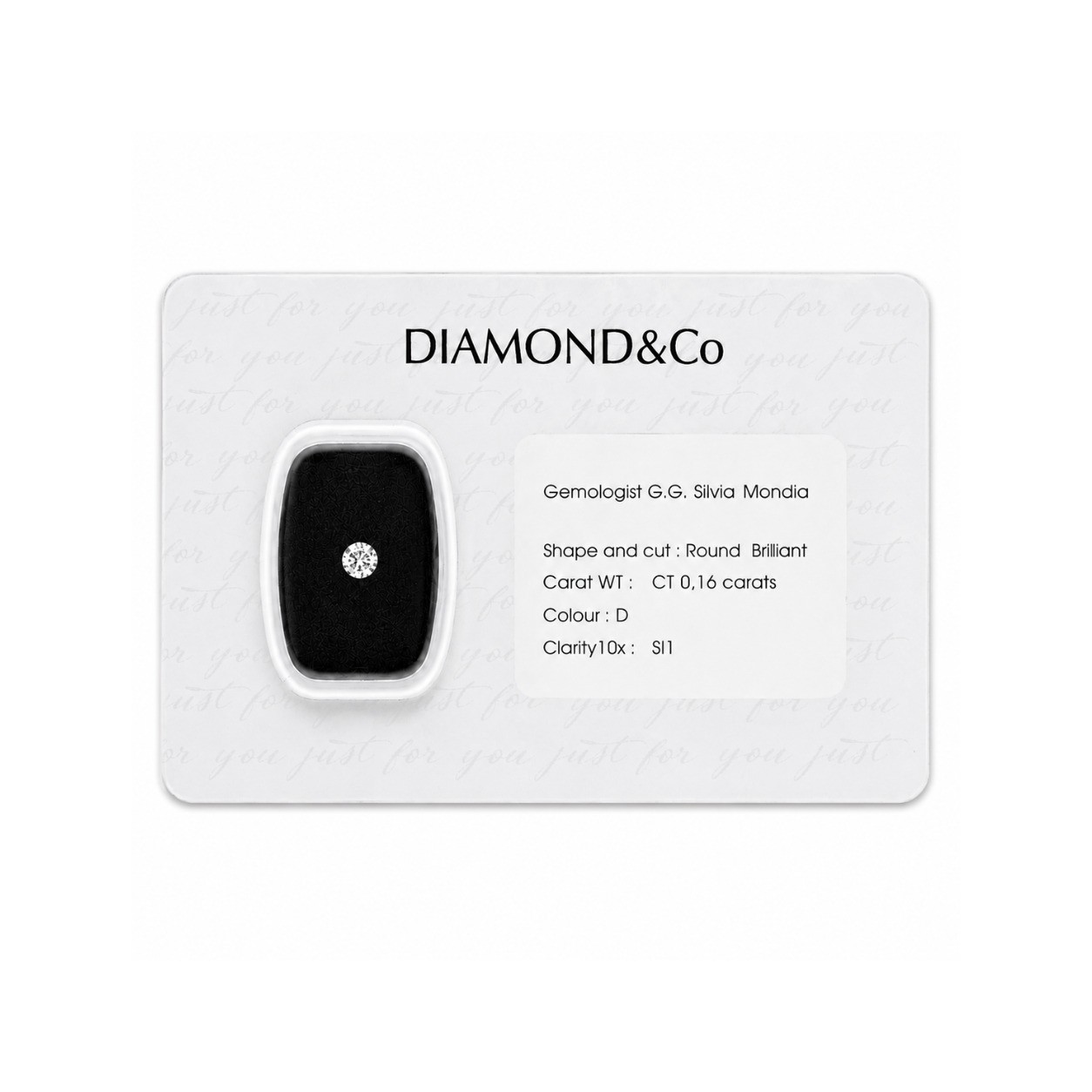 Diamante blisterato taglio brillante ct 0,16 colore D purezza SI1 - ORO&CO