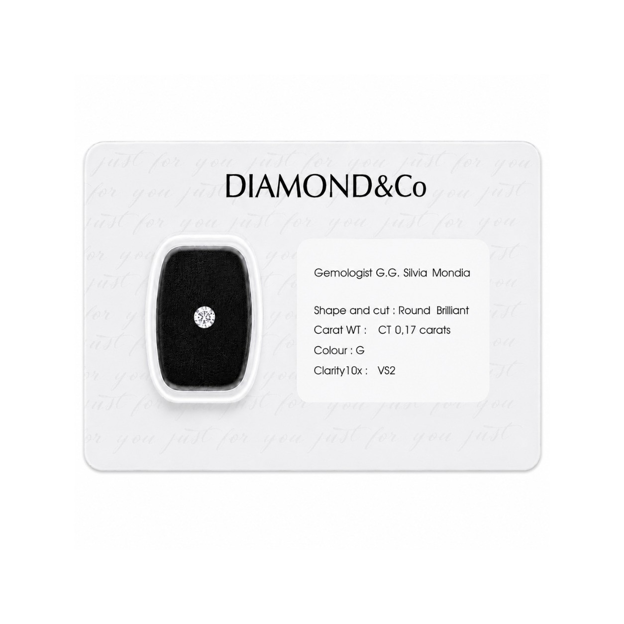 Diamante blisterato taglio brillante ct 0,17 colore G purezza VS2 - ORO&CO