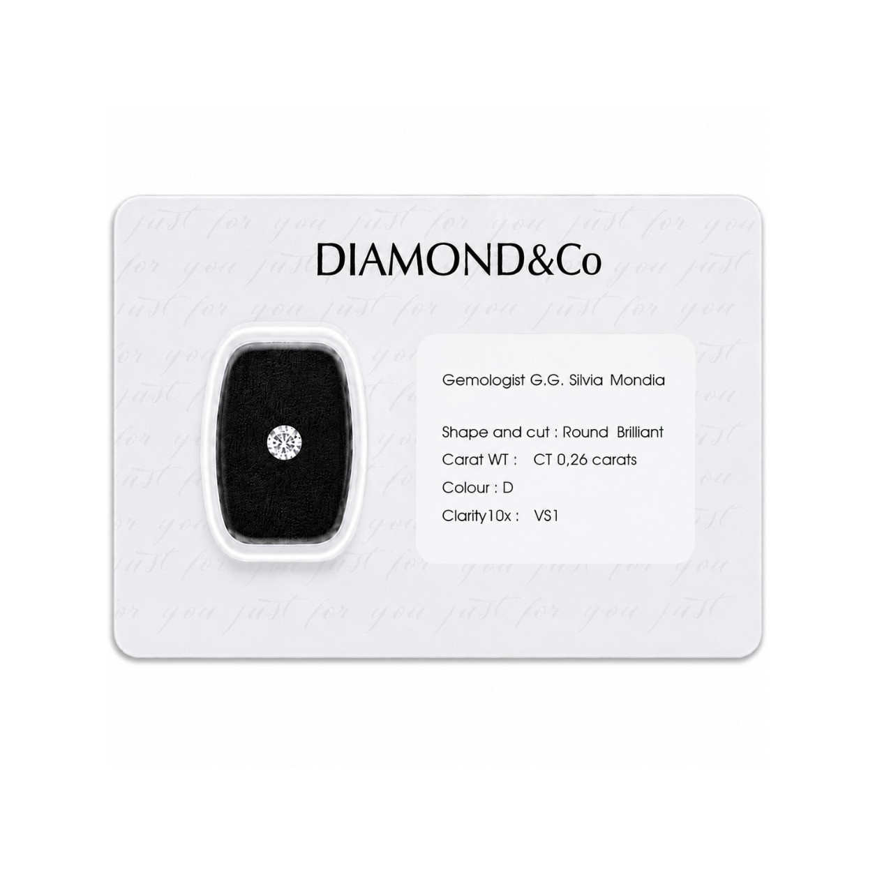 Diamante blisterato taglio brillante ct 0,26 colore D purezza VS1 - ORO&CO