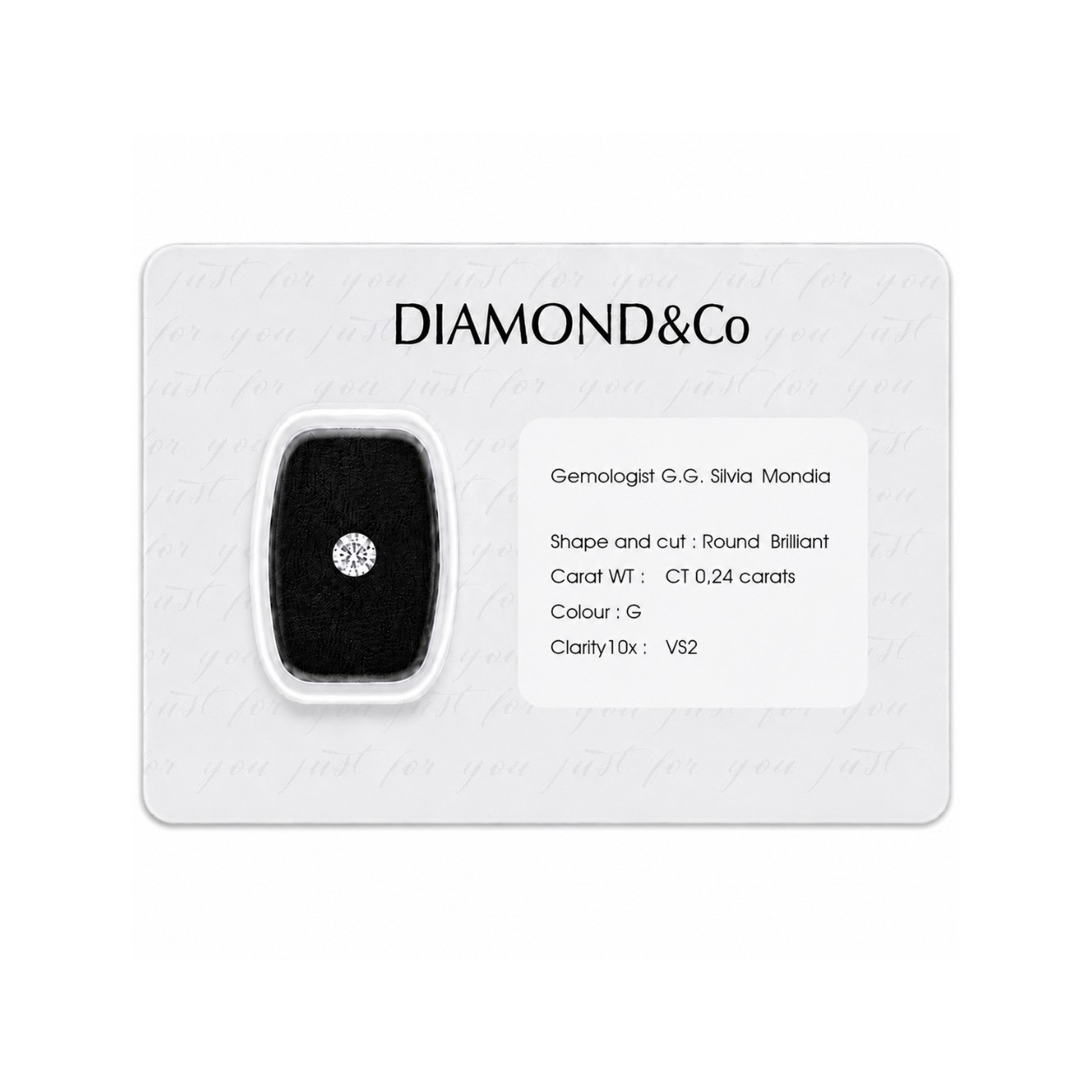 Diamante blisterato taglio brillante ct 0,24 colore G purezza VS2 - ORO&CO