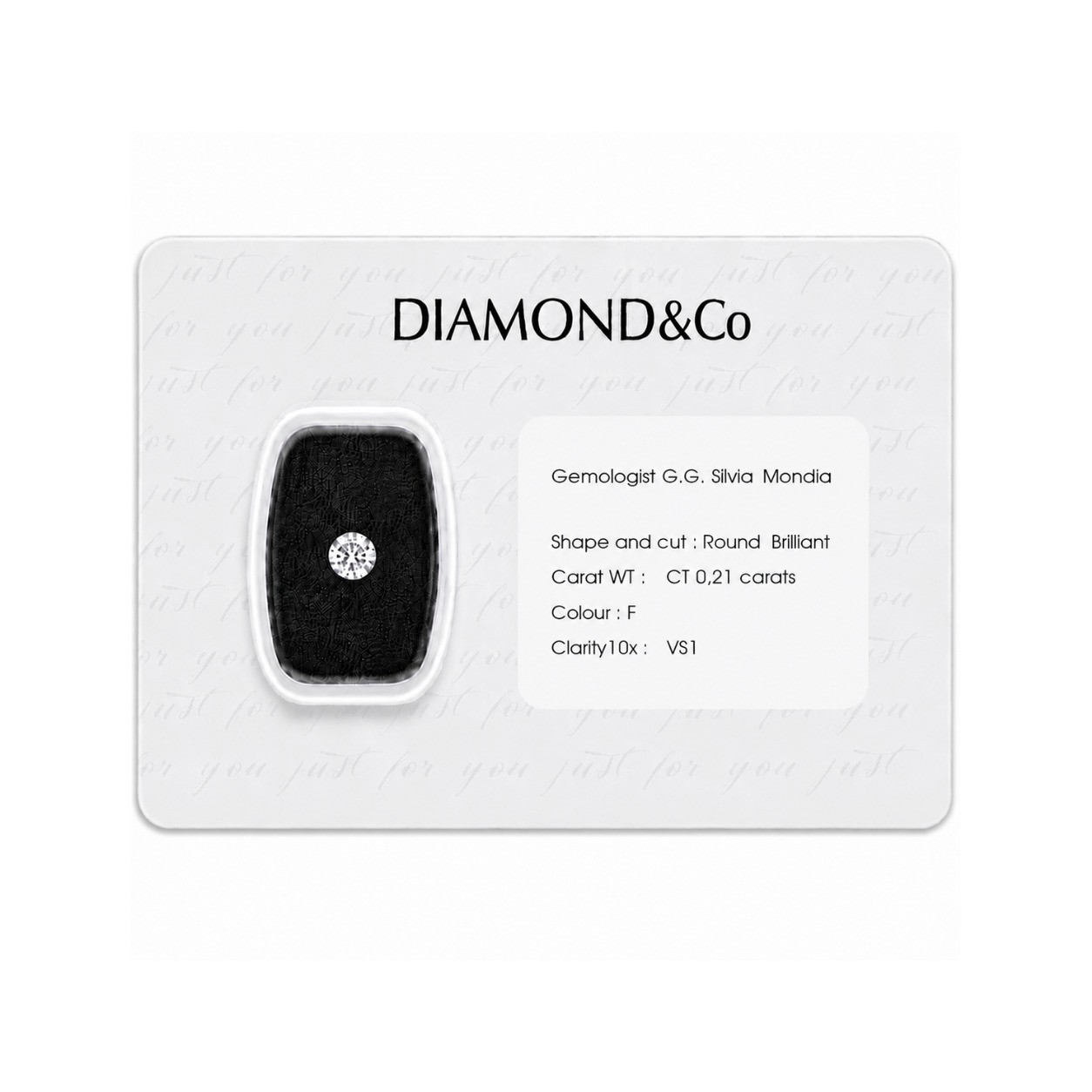 Diamante blisterato taglio brillante ct 0,21 colore F purezza VS1 - ORO&CO