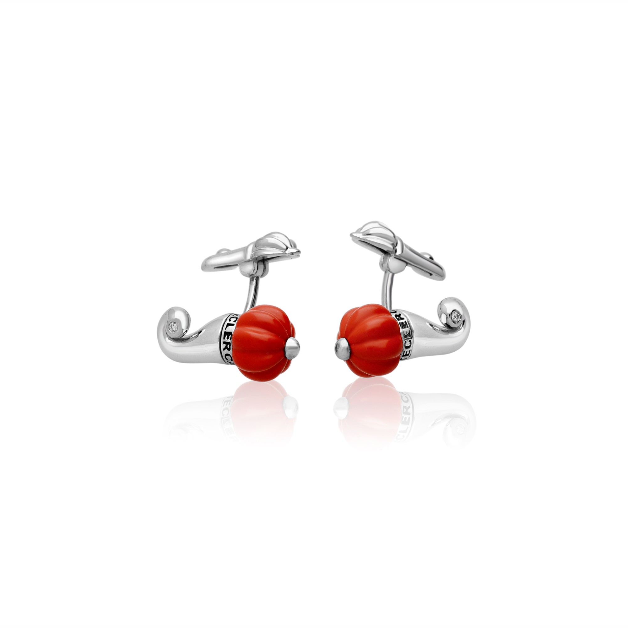 Gemelos de plata con resina coral rojo y diamantes 0,02 ct Et Voil&agrave; CHANTECLER - CHANTECLER