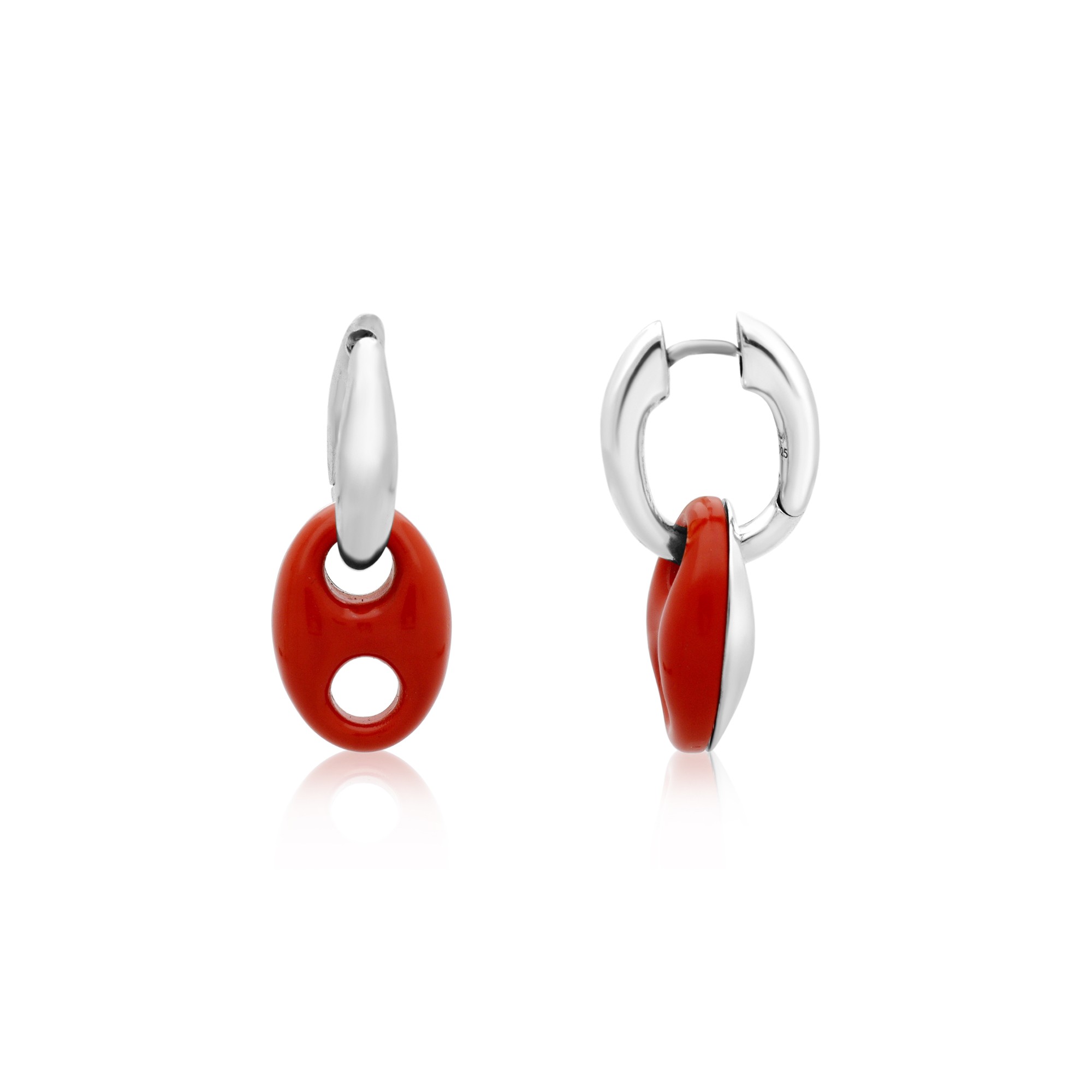 Pendientes colgantes de plata y resina de coral rojo Et Voil&agrave; Chantecler - CHANTECLER
