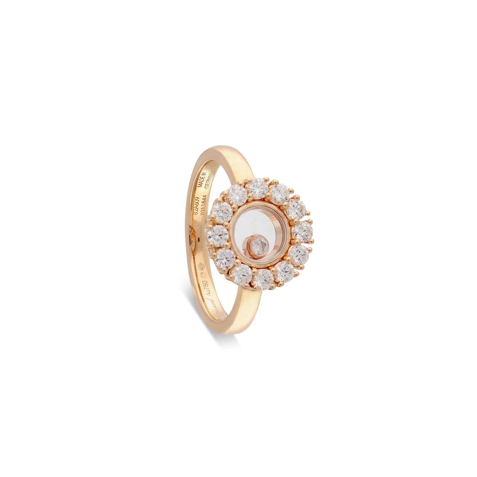 Anillo de oro rosa 18 kt con pav&eacute; de diamantes y diamante m&oacute;vil 0,60 ct Happy Diamonds Icons Chopard talla 13 - CHOPARD