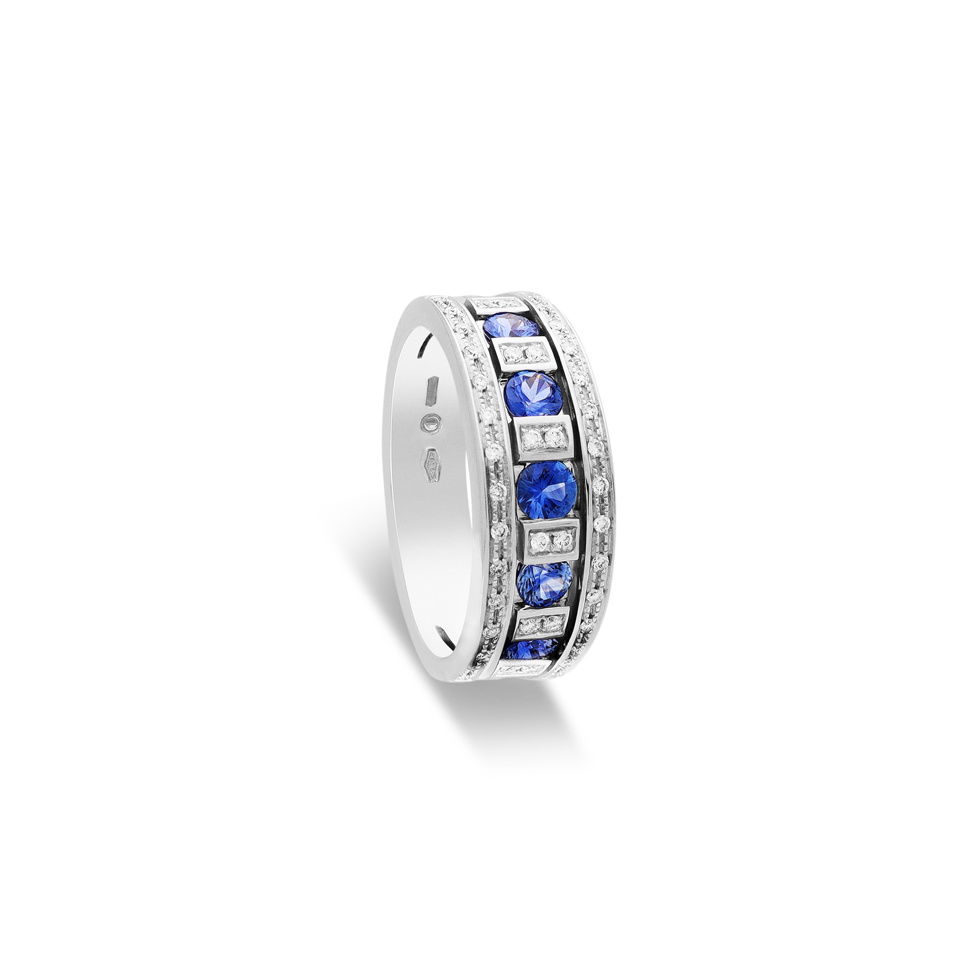 Pav&eacute; ring 18kt white gold diamond 0.21ct blue sapphires 0.86ct Belle Epoque Damiani size 15 - DAMIANI