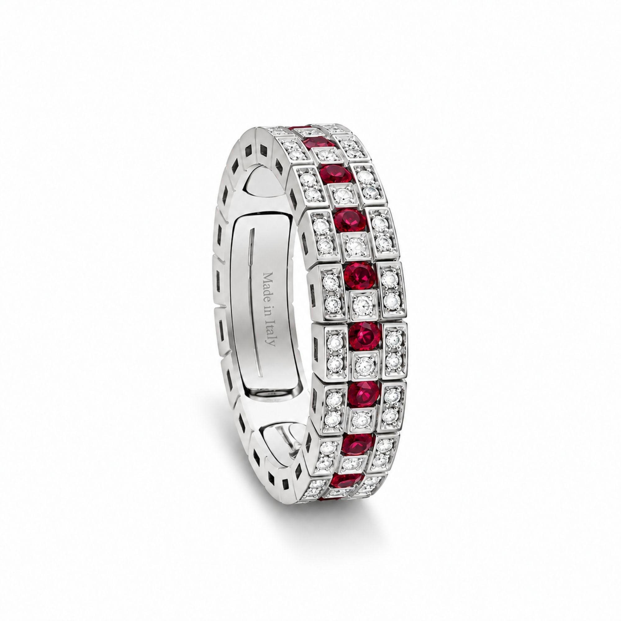 Damiani Belle Epoque ring in 18kt white gold with diamonds and rubies size 14 - DAMIANI