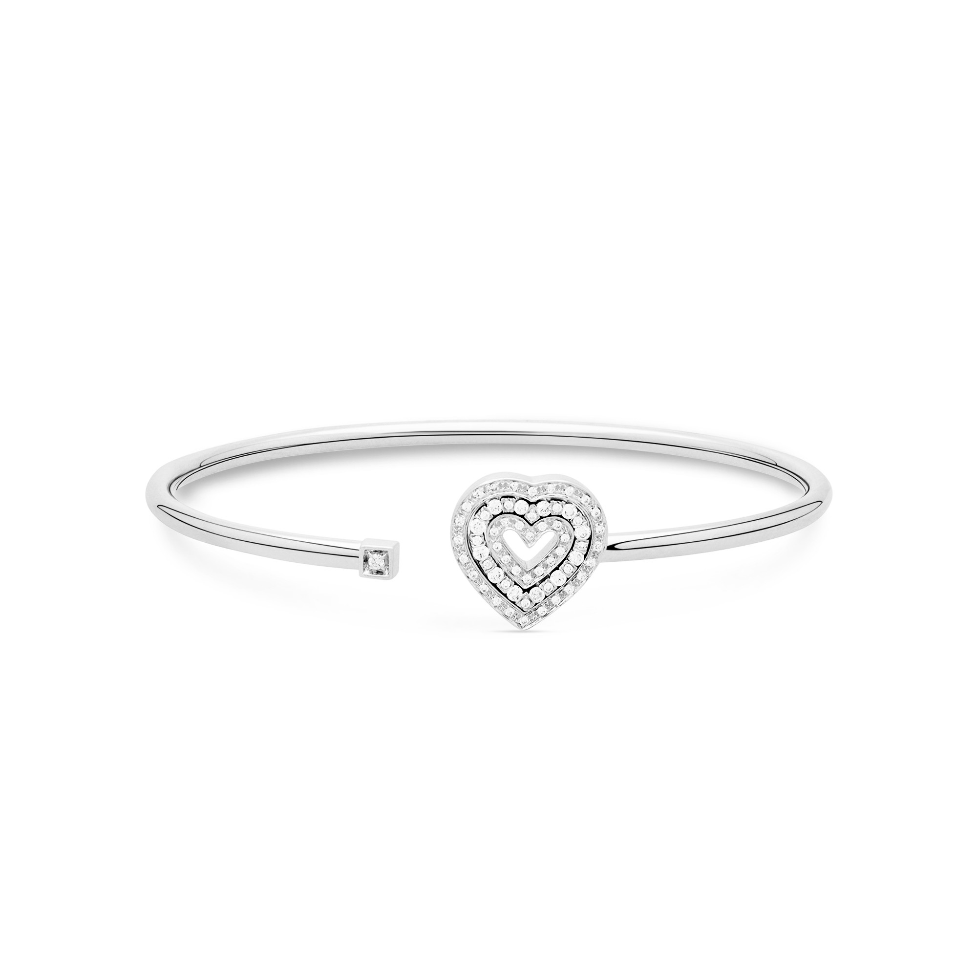 Bracciale rigido in oro bianco 18 kt con cuore e diamanti Damiani 16,5 cm - DAMIANI
