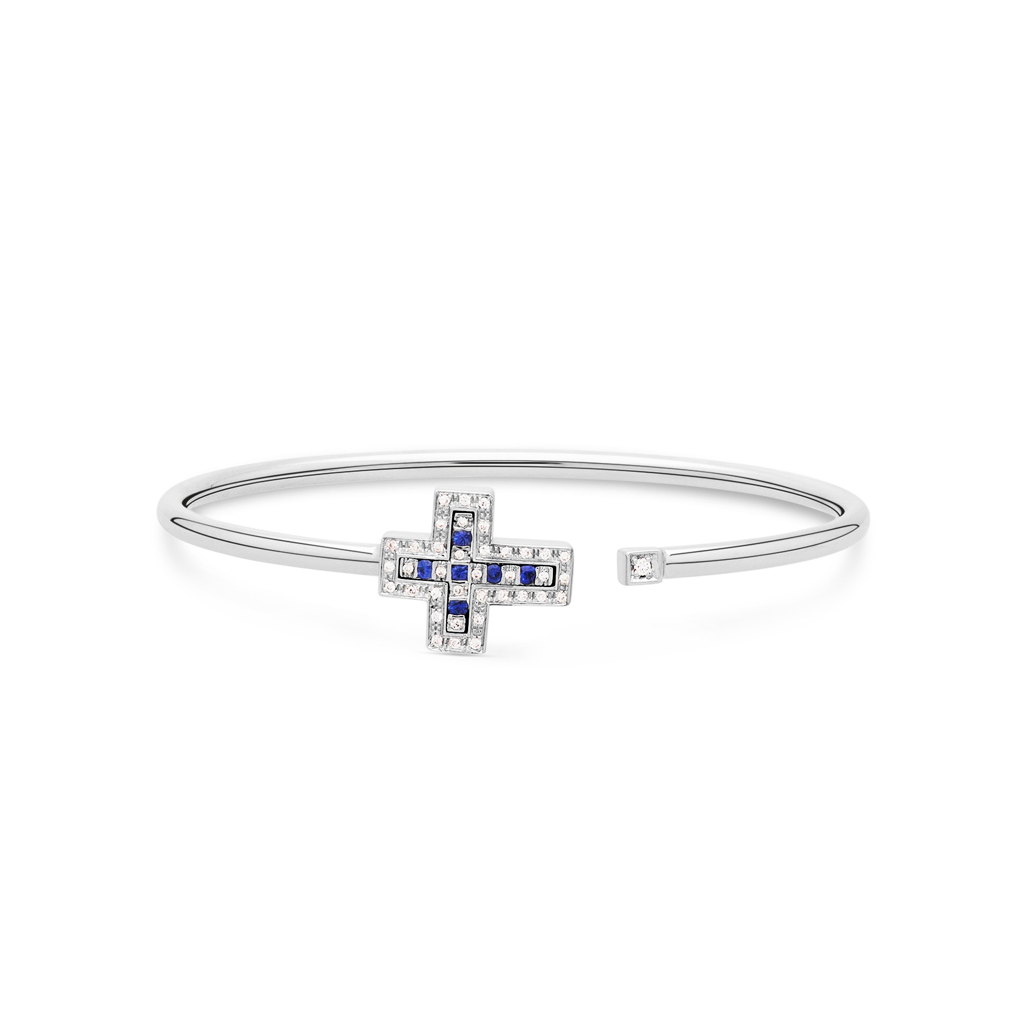 Bracciale rigido in oro bianco con diamanti e zaffiri Damiani misura 15 - DAMIANI