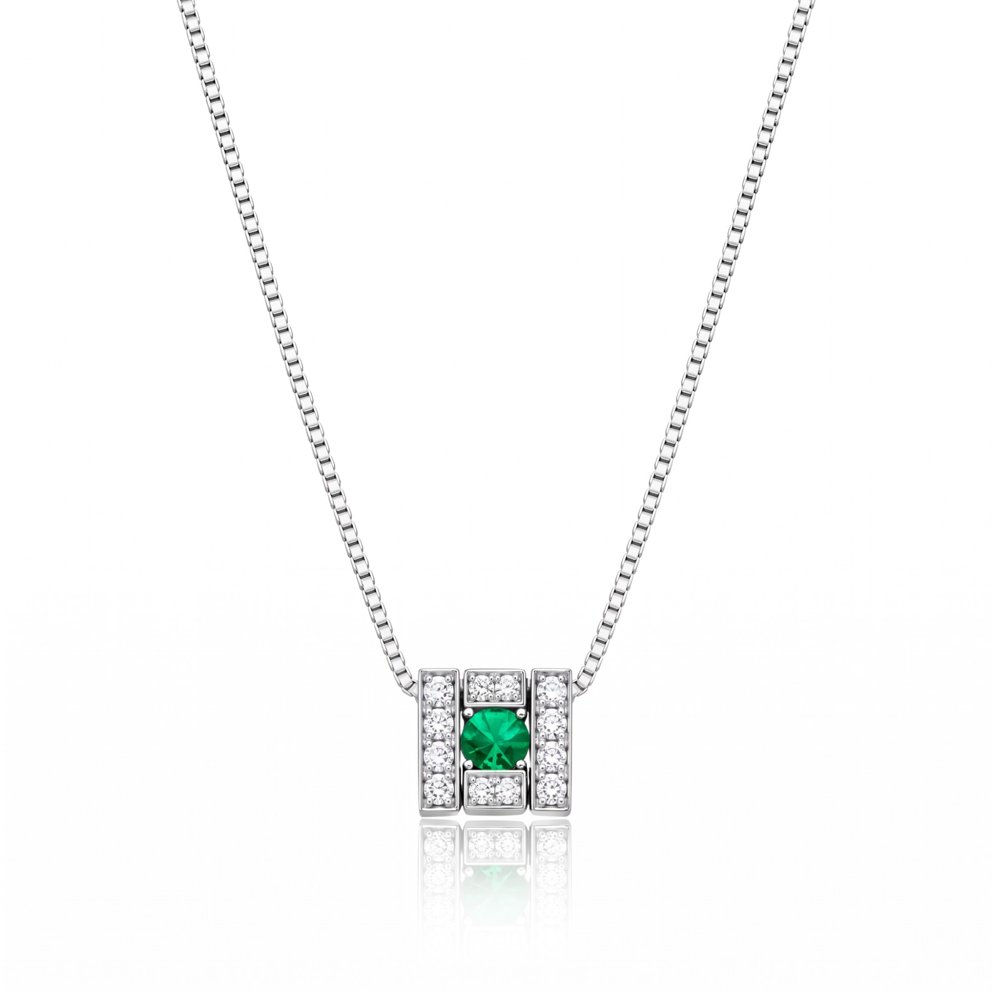 Necklace in 18kt white gold with 0.9 ct diamonds 0.13 ct emerald Belle Epoque Damiani - DAMIANI