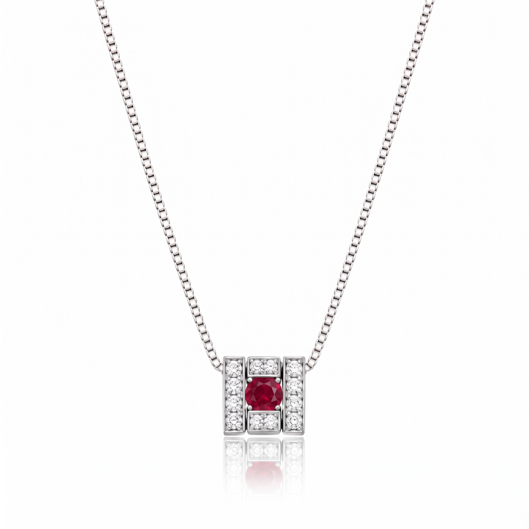 18 kt white gold necklace with diamonds and ruby Belle Epoque Damiani - DAMIANI