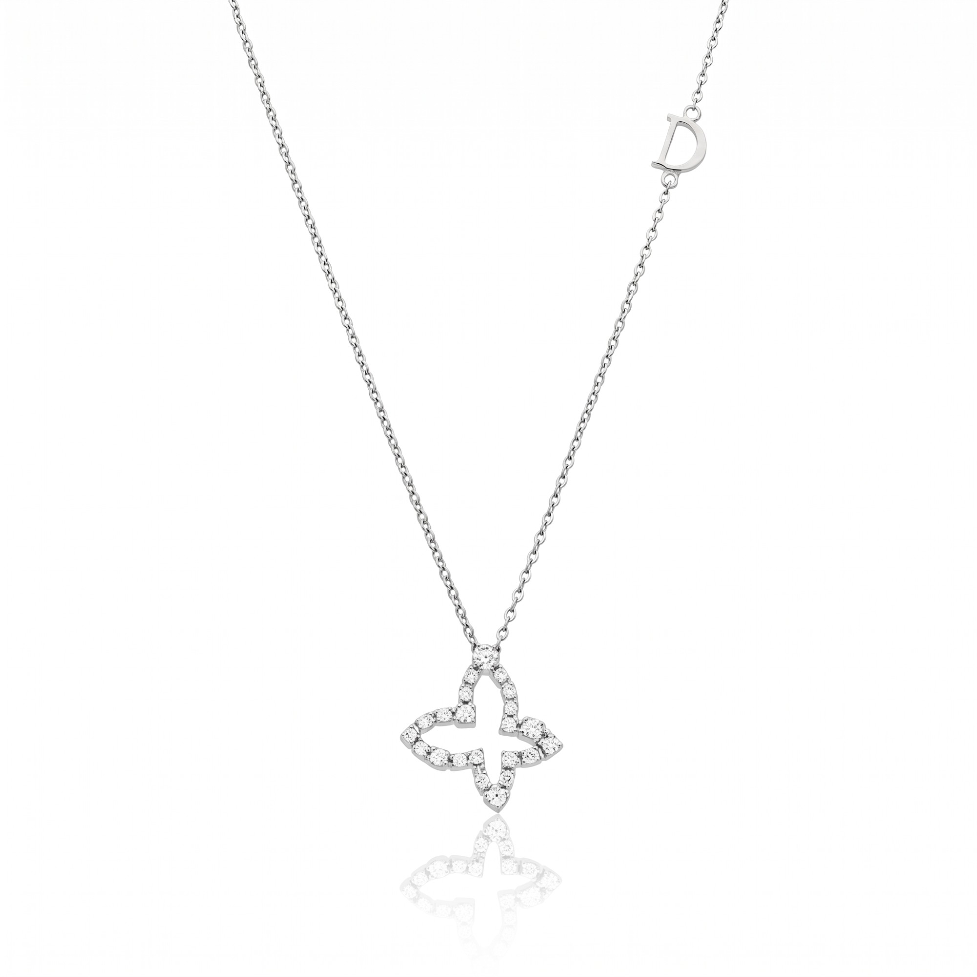 Collar en oro blanco de 18 kt con mariposa y diamantes 0,12 ct Mini Simboli Damiani 42 cm - DAMIANI