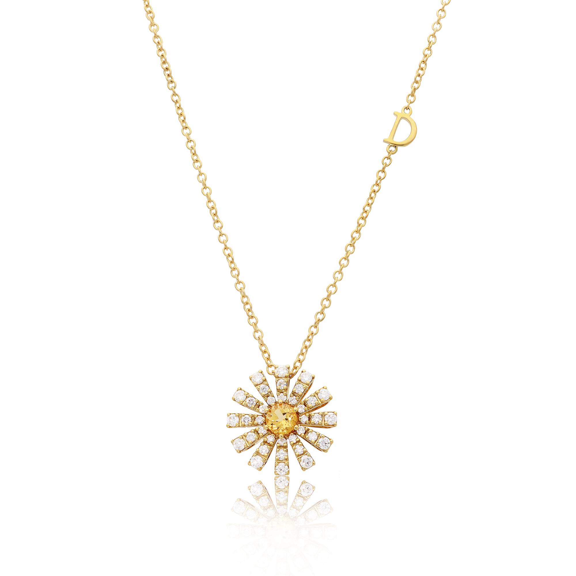 Damiani Margherita pendant necklace in 18 kt yellow gold with diamonds and citrine quartz 50 cm - DAMIANI