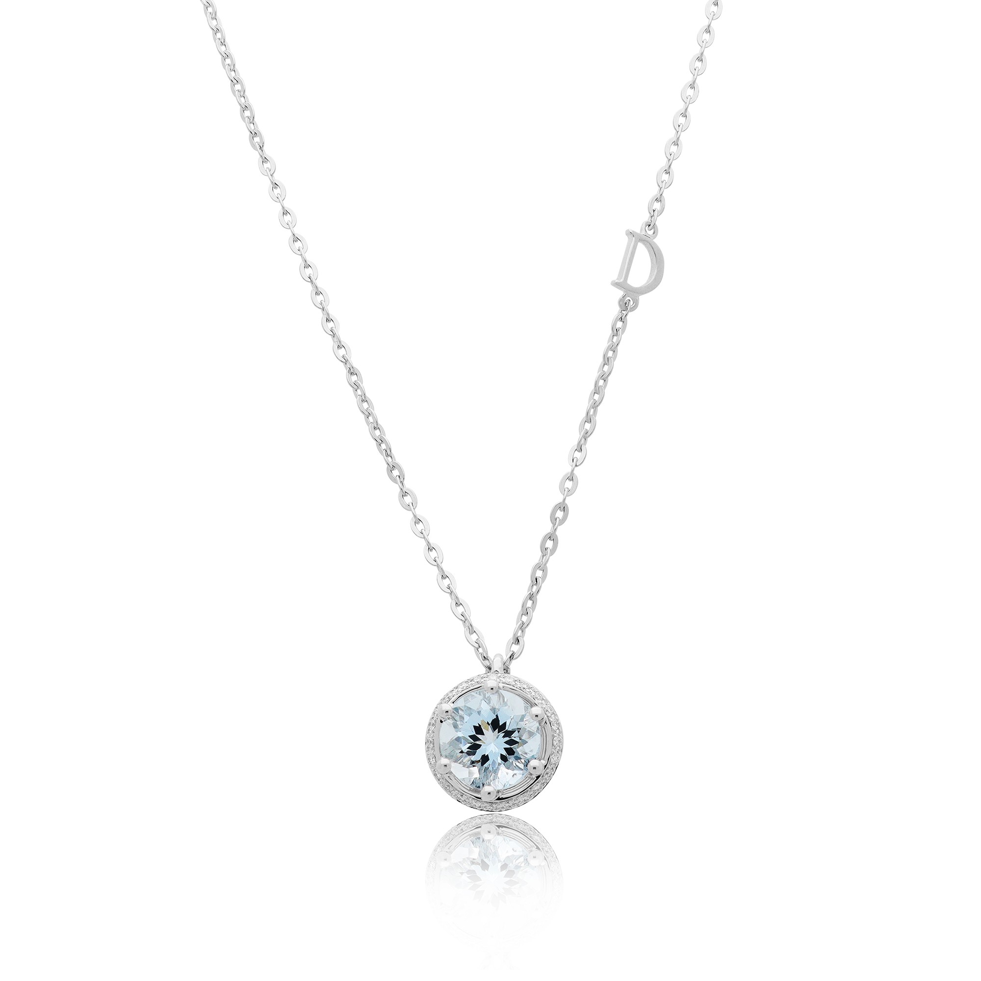 Damiani Minou pendant necklace in 18 kt white gold with diamonds and aquamarine 42 cm - DAMIANI