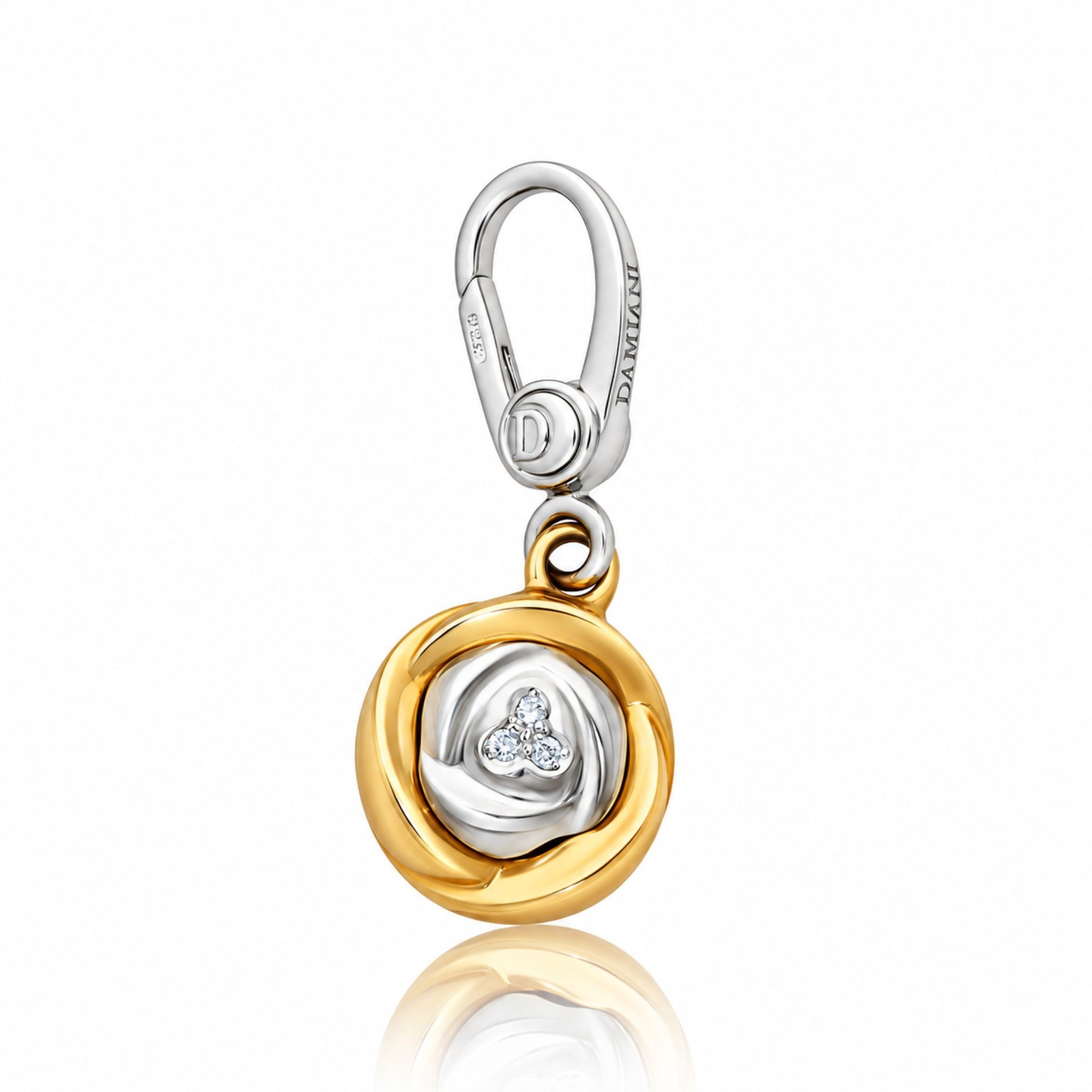Colgante capullo de rosa en oro blanco y rosa con diamantes Damiani - DAMIANI