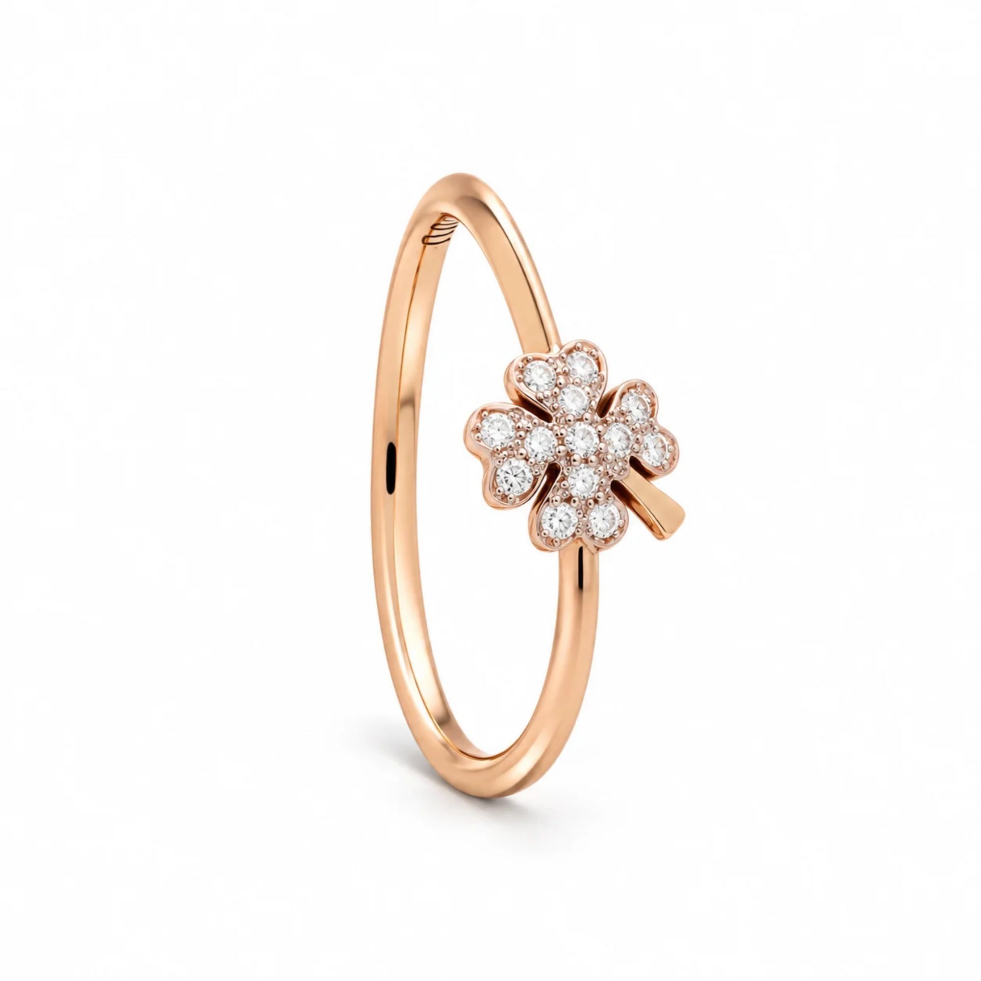 Anillo de oro rosa 9kt tr&eacute;bol pav&eacute; diamantes Dodo Nature talla 13 - DODO