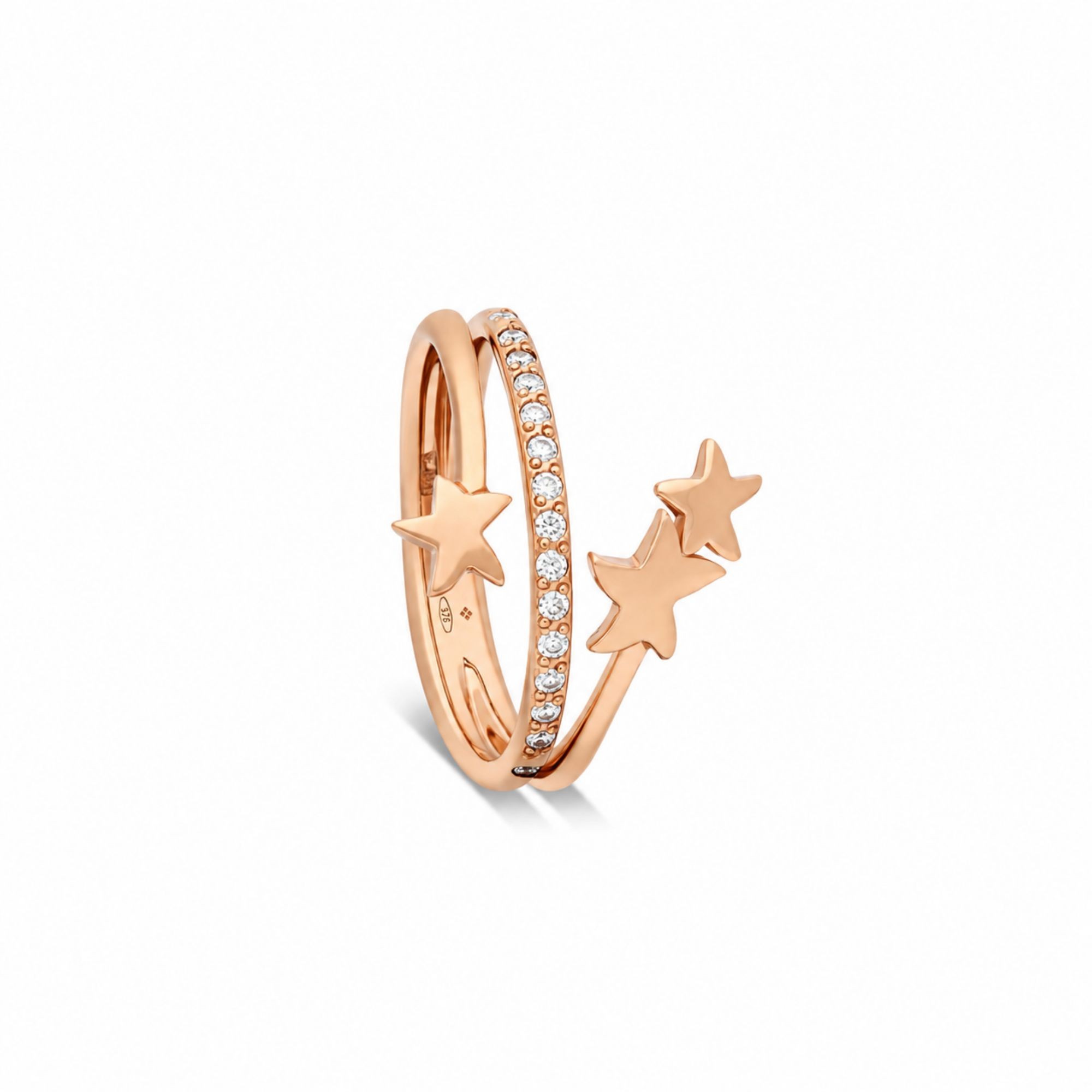 Anillo espiral en oro rosa 9kt con estrellas pav&eacute; diamantes Universe DODO talla 15 - DODO