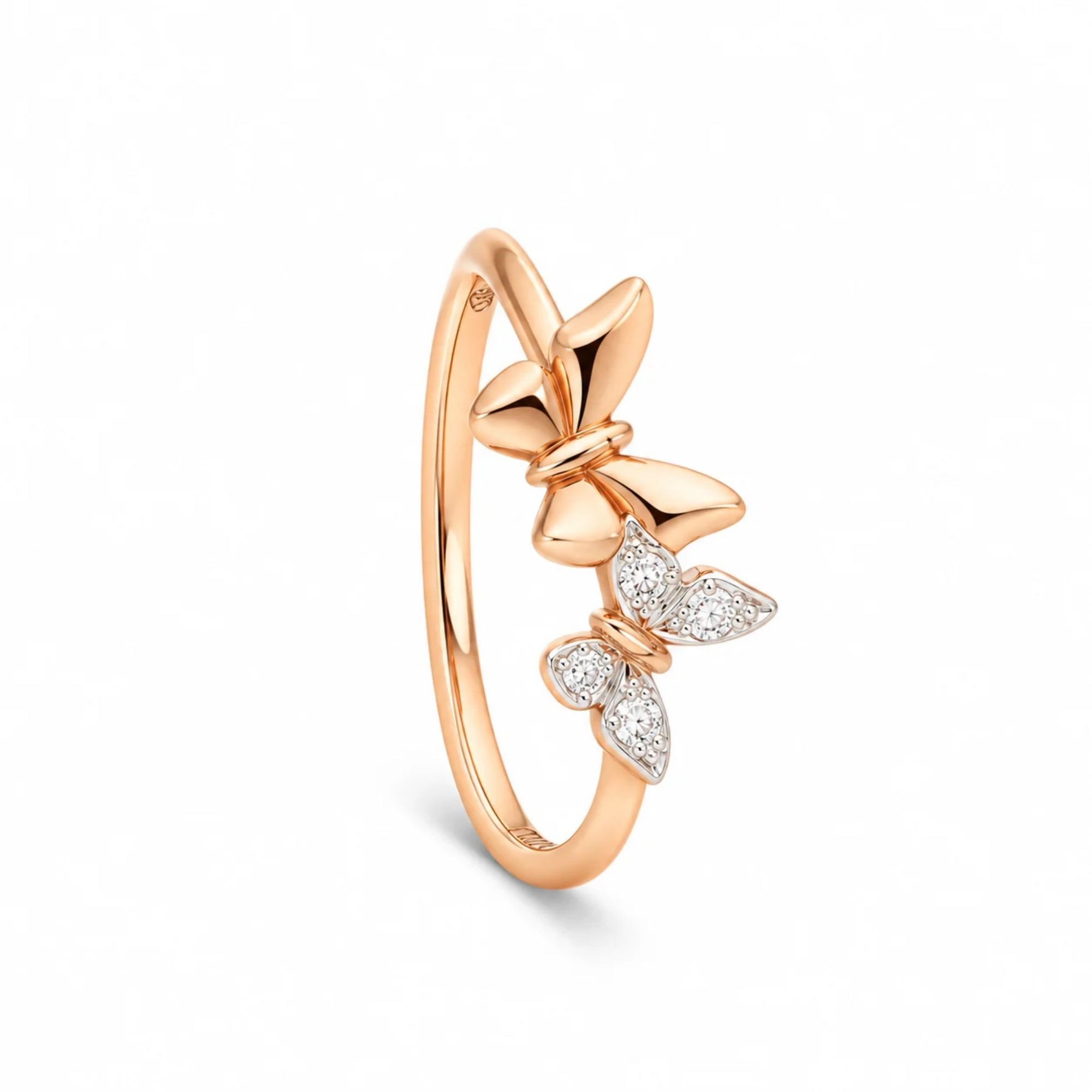 Anillo en oro rosa de 9kt con mariposas y diamantes blancos Dodo Nature DODO talla 11 - DODO