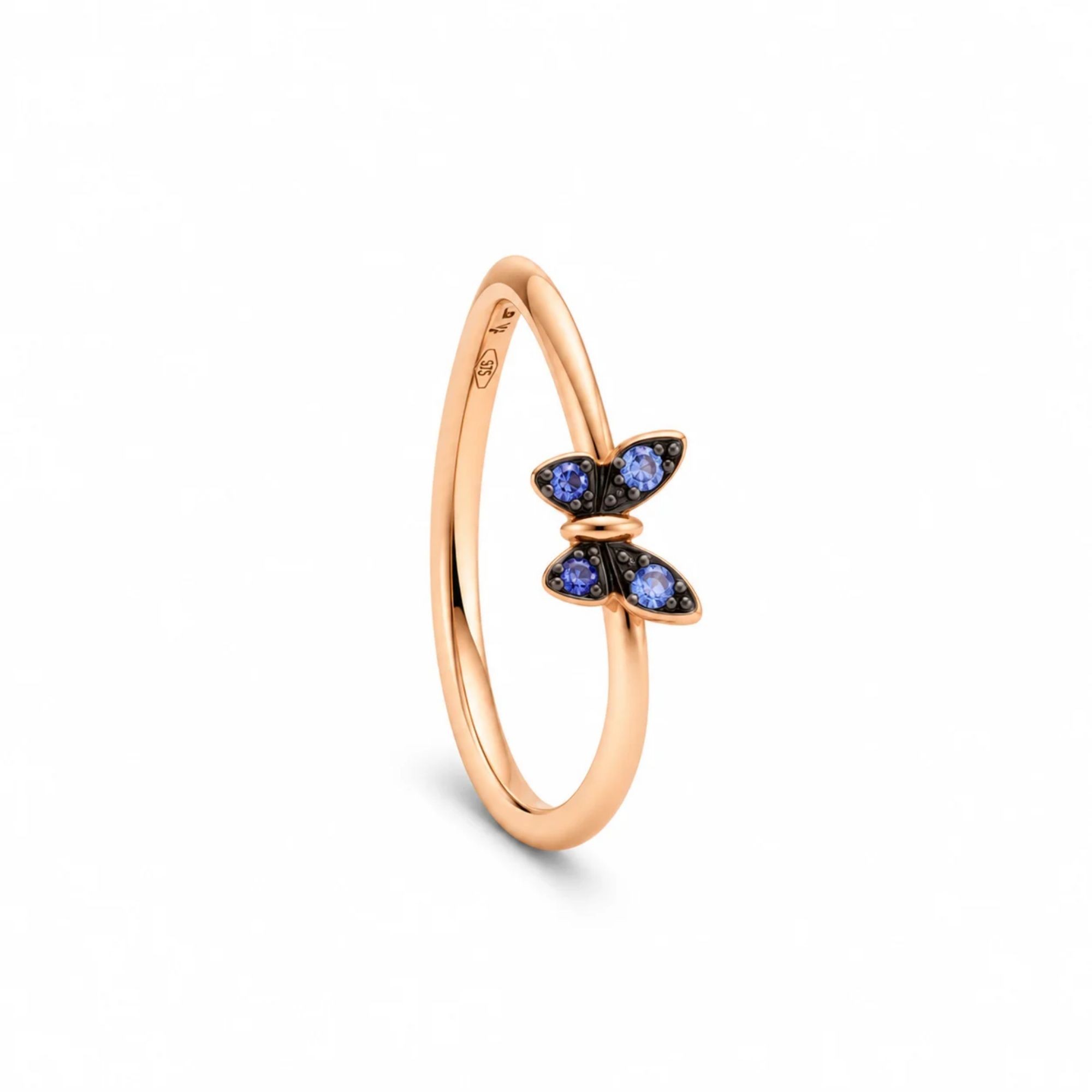 Anillo en oro rosa de 9kt con mariposa y zafiros azules Dodo Nature DODO talla 12 - DODO