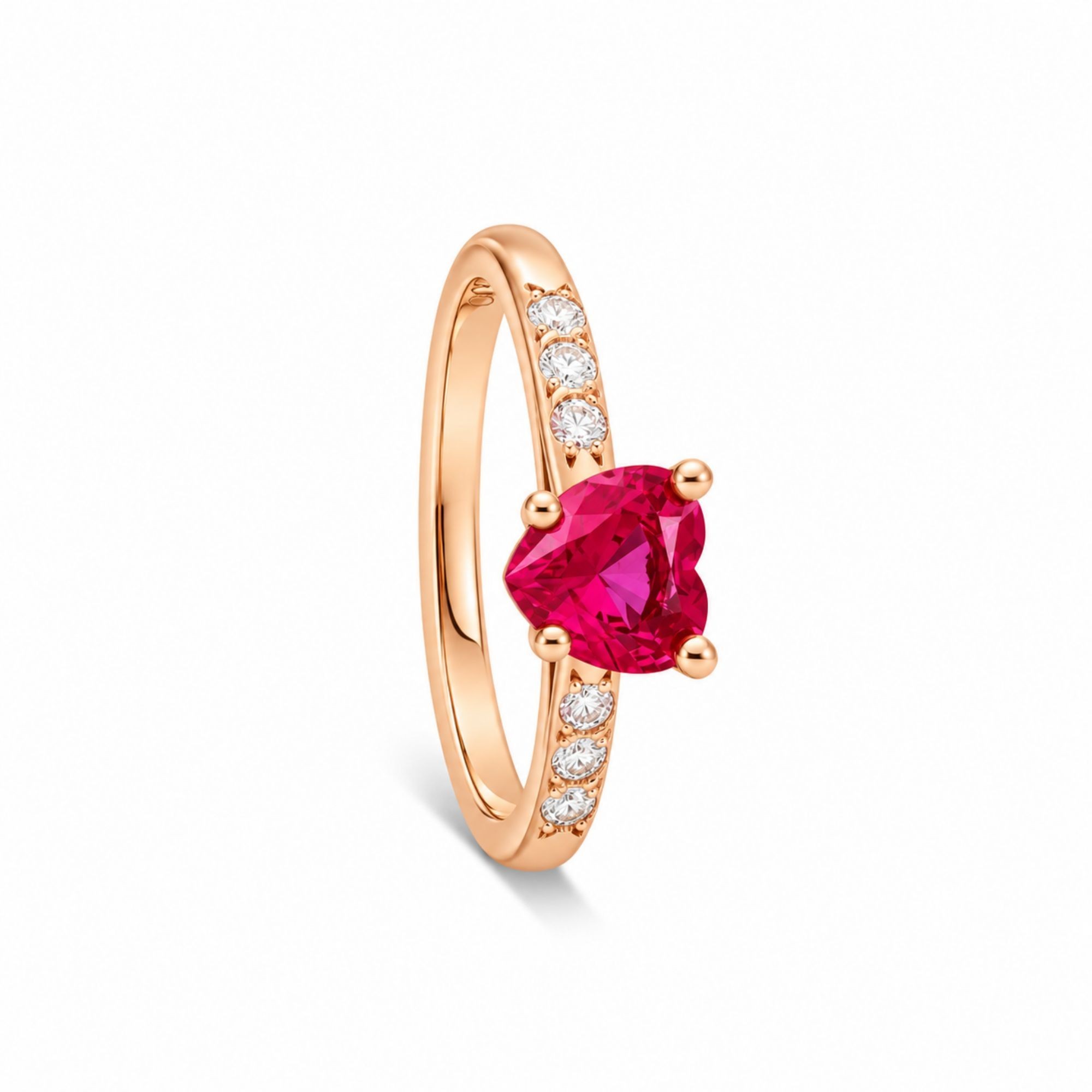 Anello cuore in oro rosa 9kt con rubino sintetico e diamanti DODO misura 16 - DODO