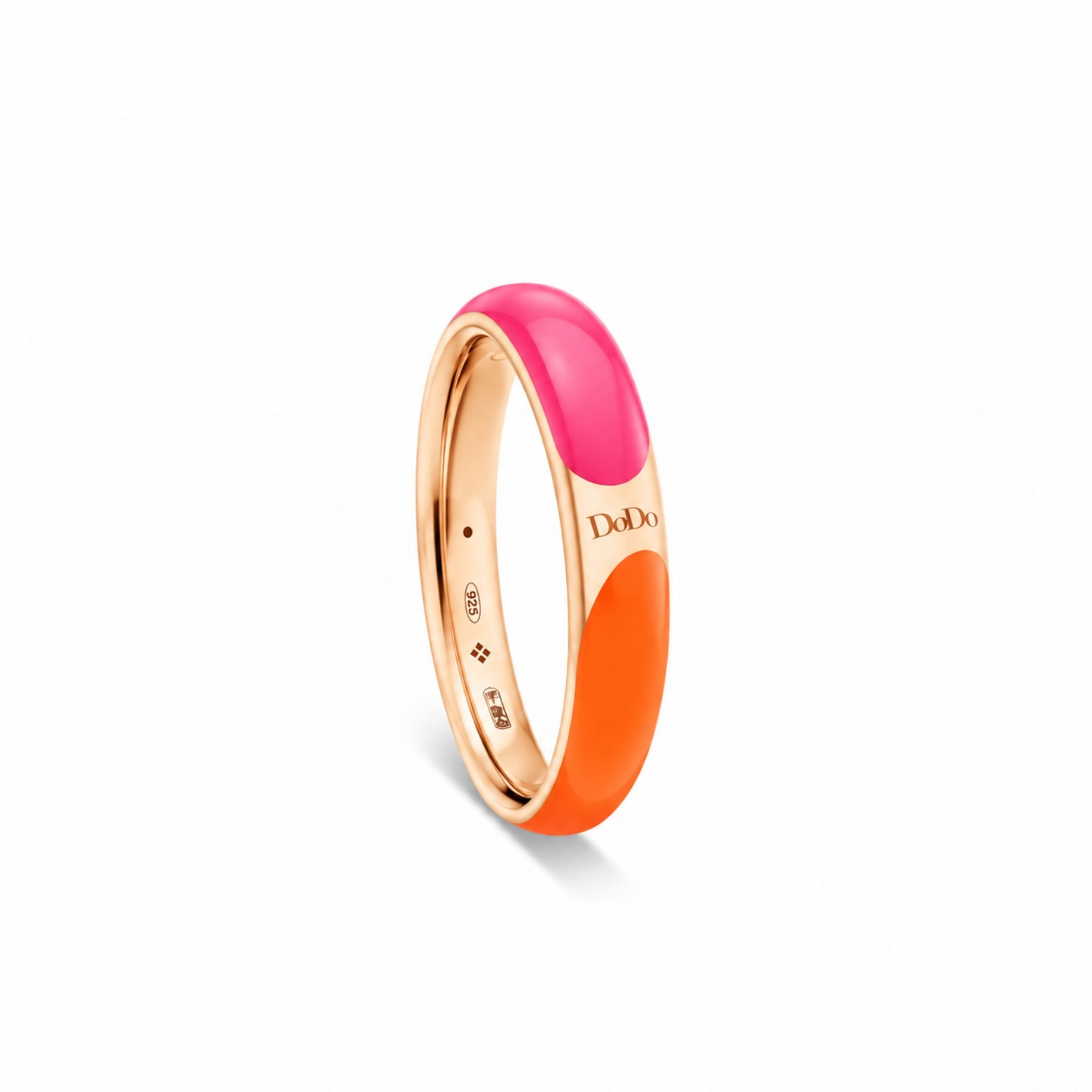 Anillo de plata chapada en oro 18kt esmalte rosa naranja Rondelle Dodo talla 15 - DODO