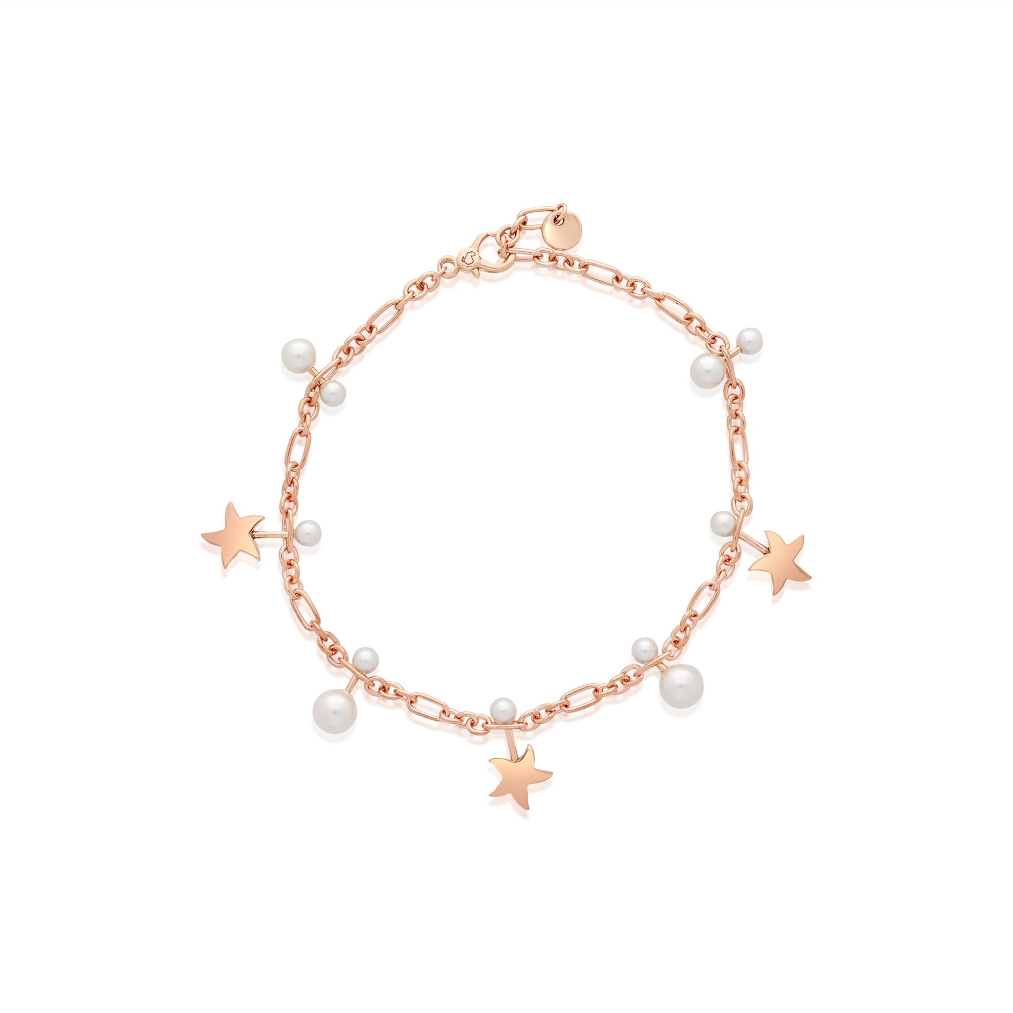 Pulsera en oro rosa 9kt estrellas y perlas Universe 18 cm DODO - DODO