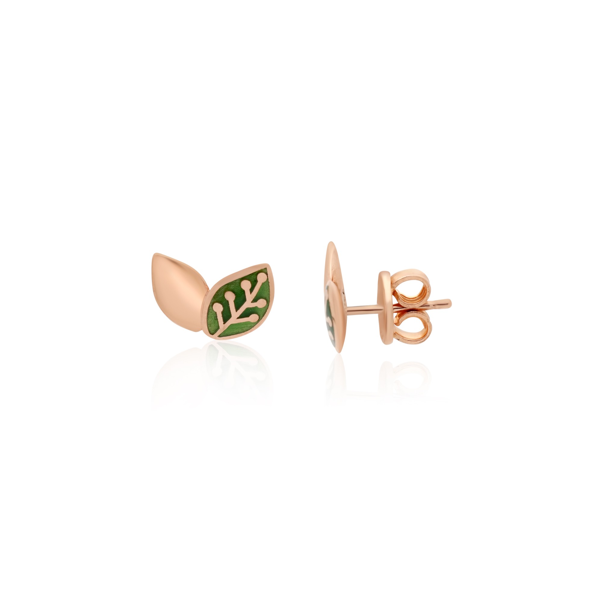 Mono pendiente hoja en oro rosa de 9kt con esmalte verde DODO Dodo Nature - DODO
