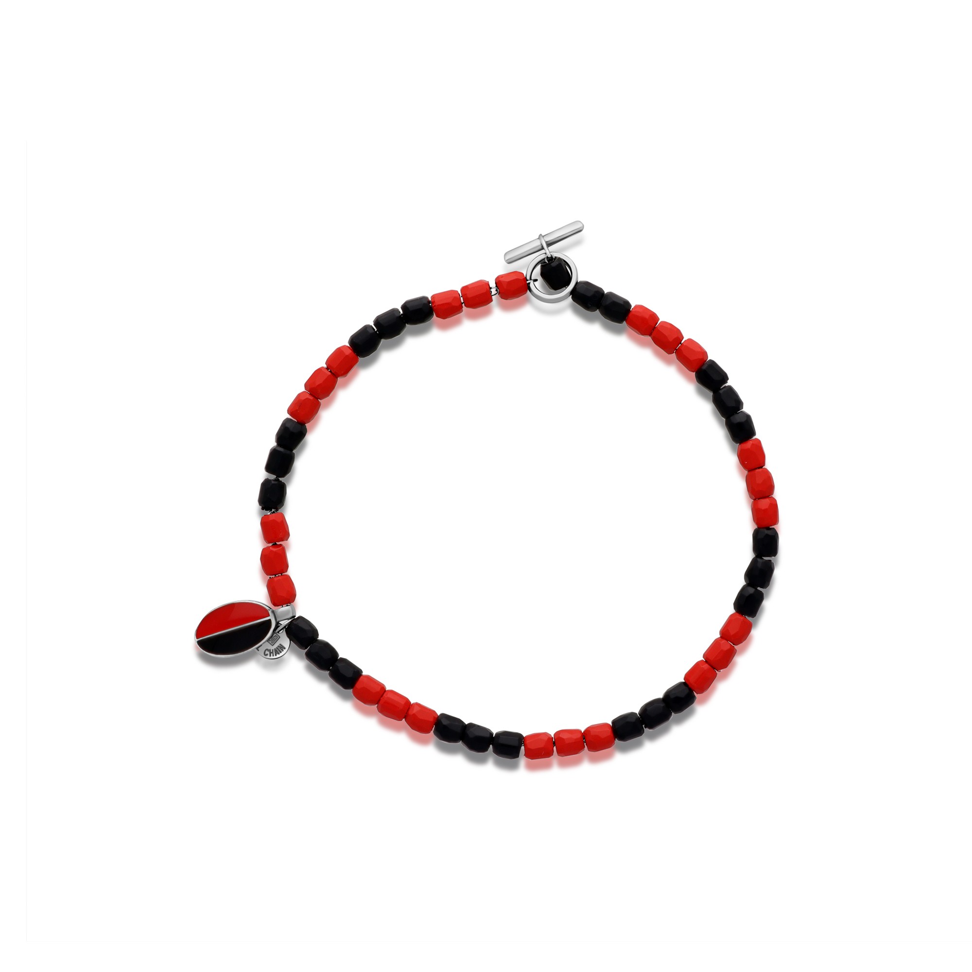Pulsera Granelli en plata 925 con piedras negras y rojas Dodo 18,5 cm - DODO