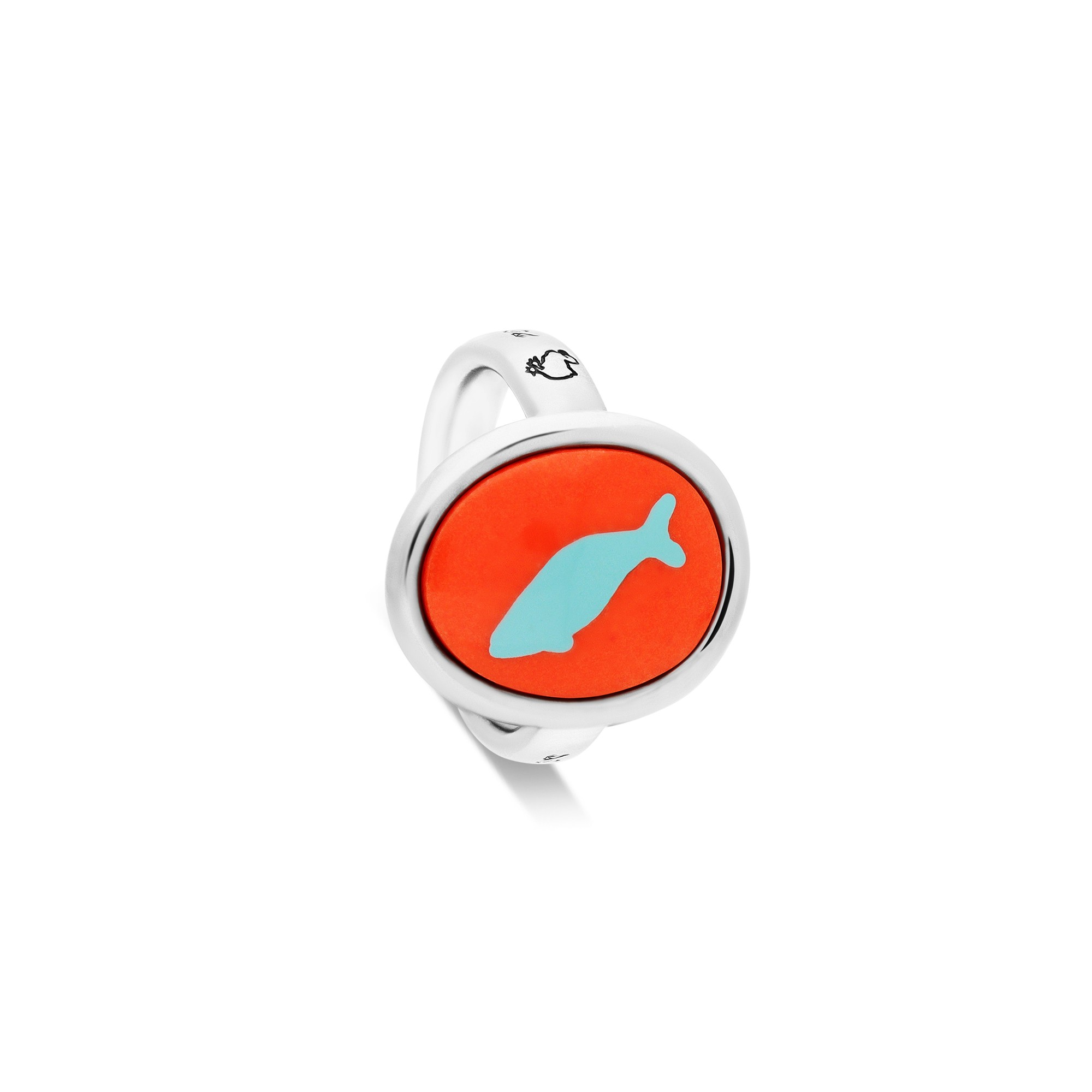 Anillo en plata 925 esmalte rojo con pez azul talla 11 Dodo Color DODO - DODO