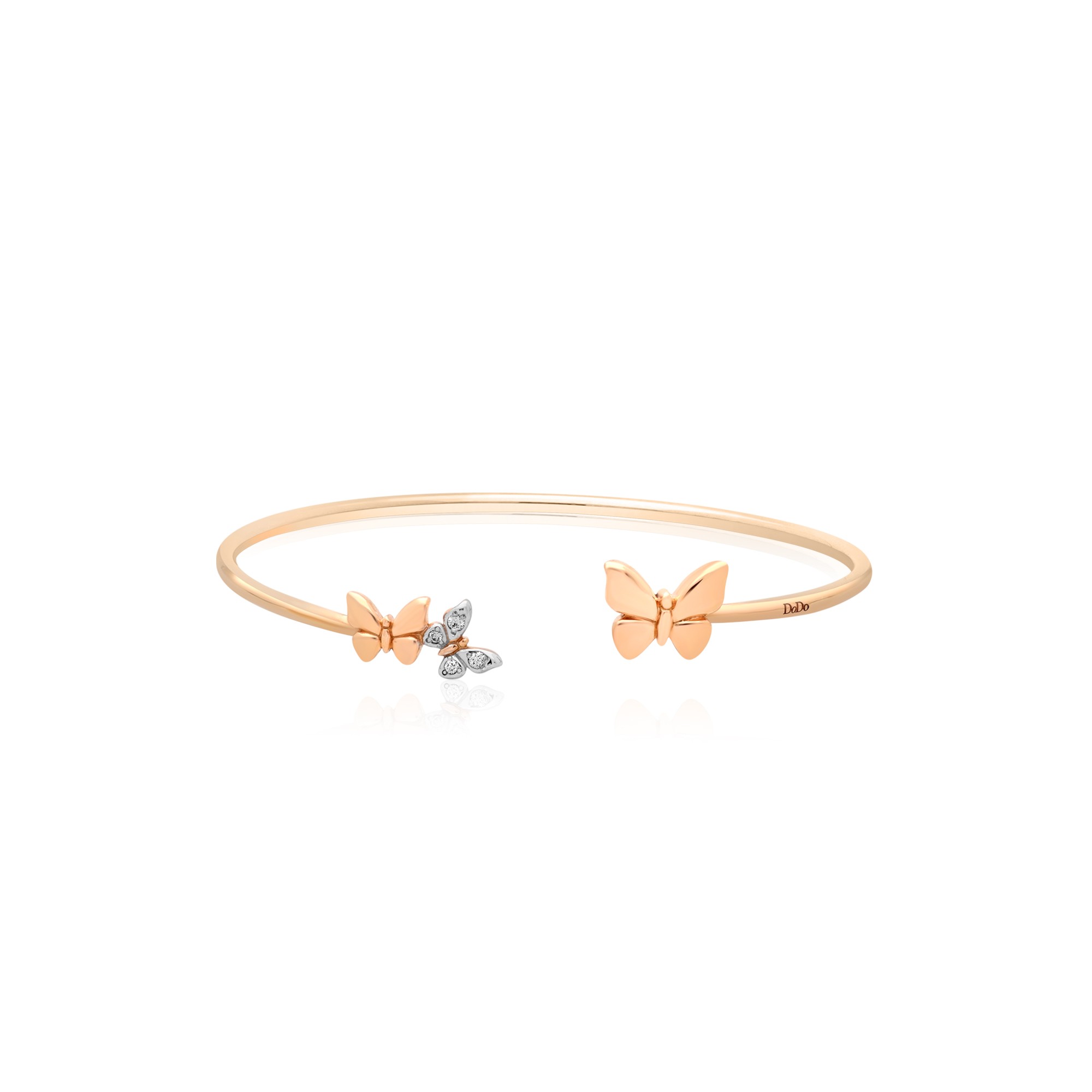 Bracciale rigido oro rosa farfalle diamanti Nature DODO 16,5 cm - DODO