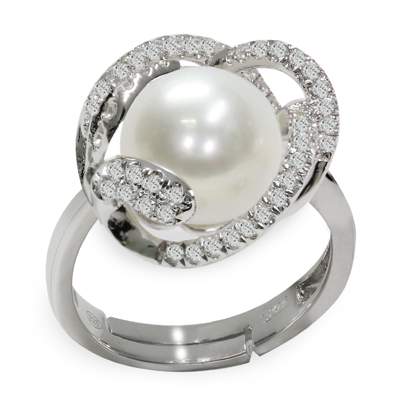 Silver ring with full pearl and zircons - MAYUMI