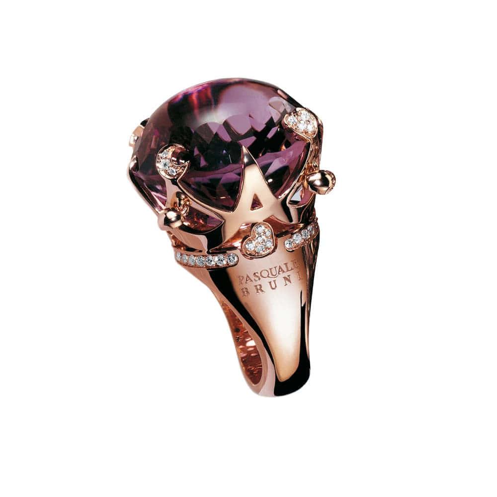 Corona Sissi ring in red gold with amethyst and diamonds - PASQUALE BRUNI