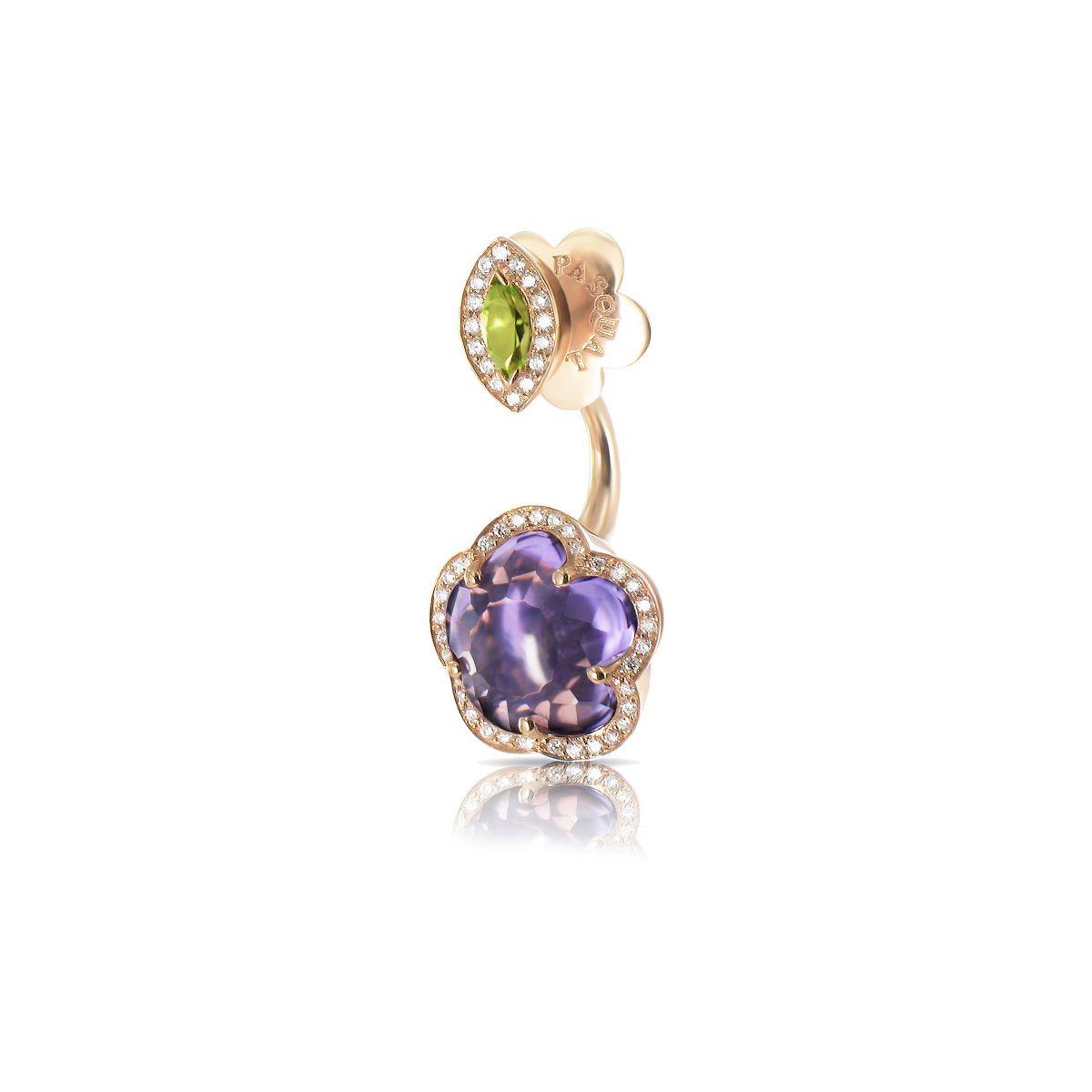 Bon Ton single earring in red gold with amethyst and diamonds - PASQUALE BRUNI