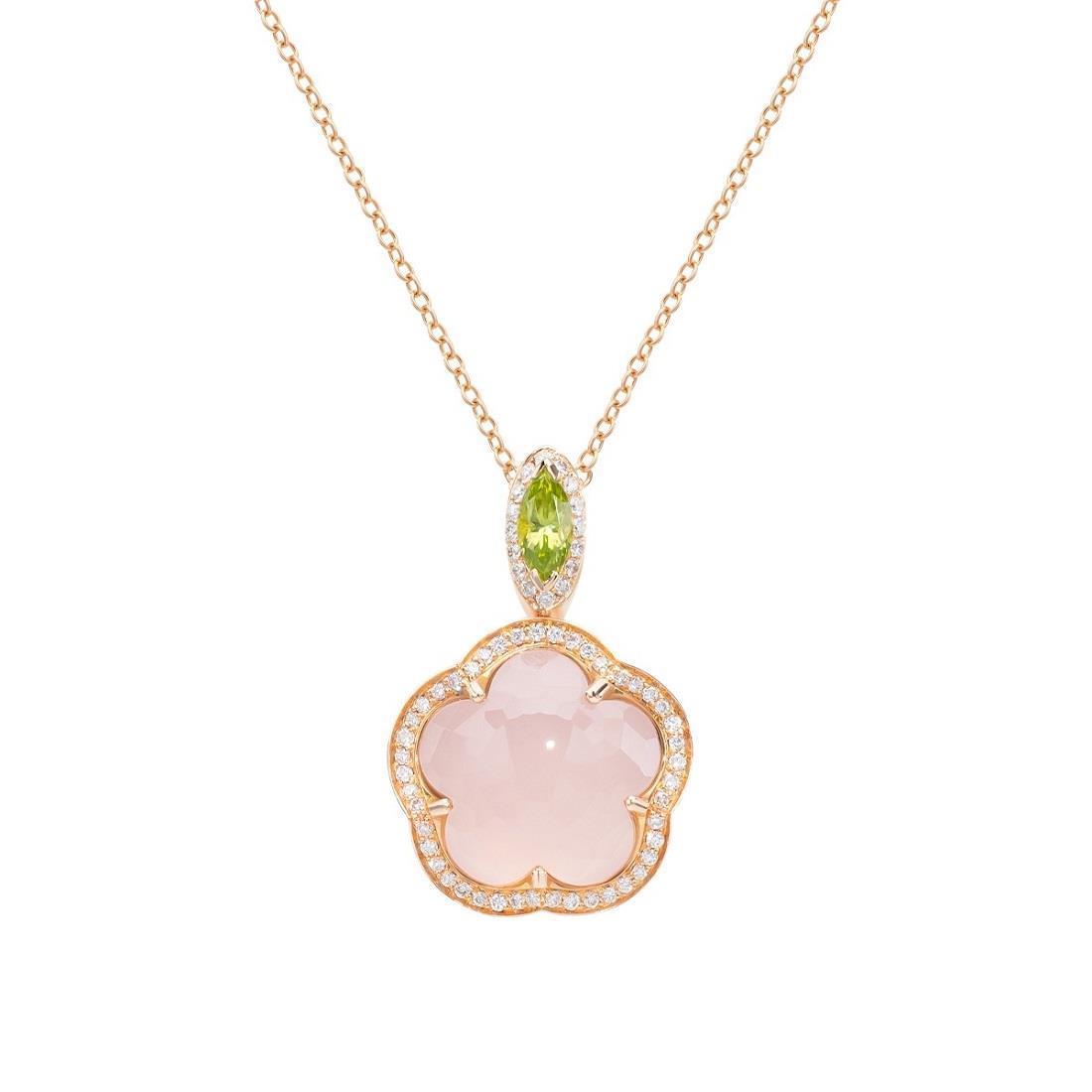 Bon Ton necklace in red gold with rose quartz and diamonds - PASQUALE BRUNI