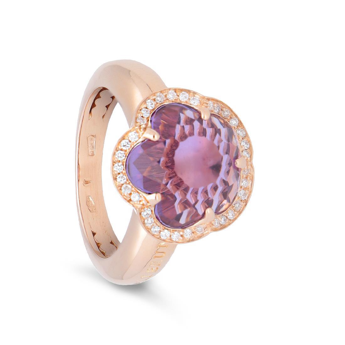 Bon Ton flower ring in red gold with amethyst and diamonds - PASQUALE BRUNI