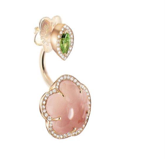 Bon Ton single earring in red gold with rose quartz and diamonds - PASQUALE BRUNI