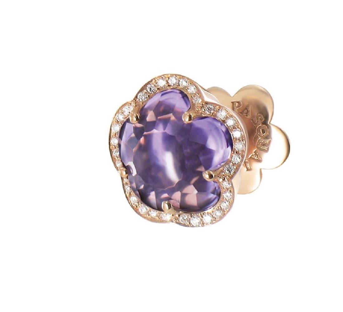 Bon Ton single lobe earring in red gold with amethyst and diamonds - PASQUALE BRUNI