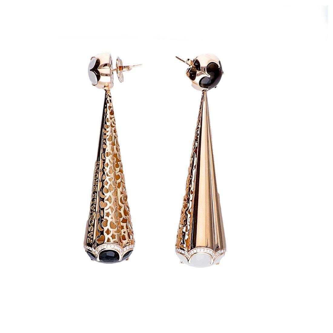 Bon Ton Bonheur pendant earrings in red gold with double quartz and diamonds - PASQUALE BRUNI