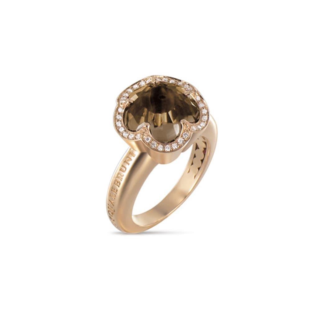 Bon Ton flower ring in red gold with smoky quartz and diamonds - PASQUALE BRUNI