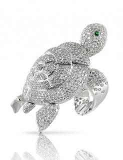 Animalier ring in white gold with diamonds and emeralds - PASQUALE BRUNI