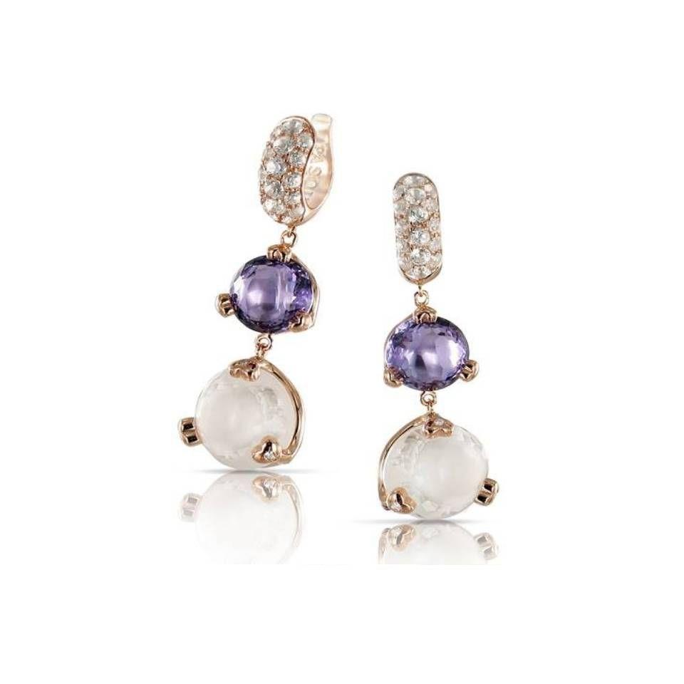 Sissi pendant earrings in red gold with diamonds and stones - PASQUALE BRUNI