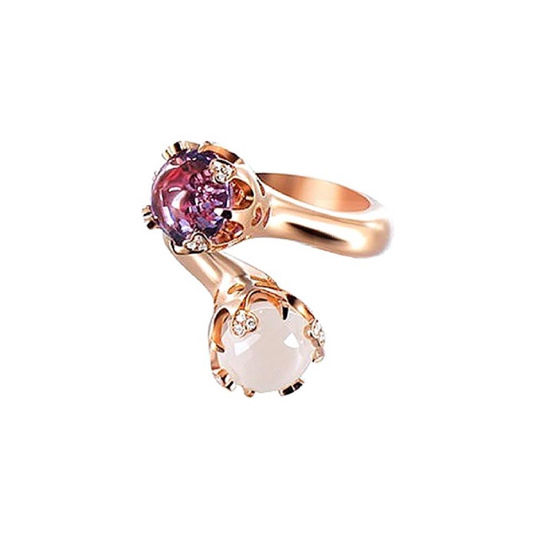 Corona Sissi ring in red gold with amethyst and white quartz - PASQUALE BRUNI