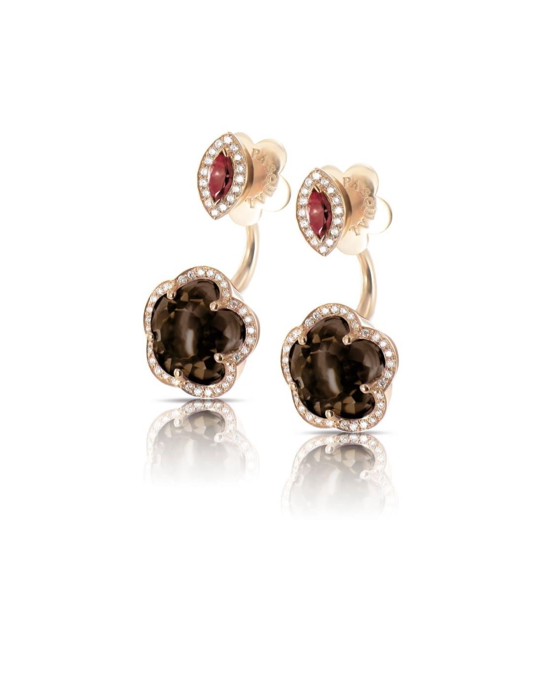 Bon Ton earrings in red gold with diamonds, smoky quartz and rhodolite - PASQUALE BRUNI