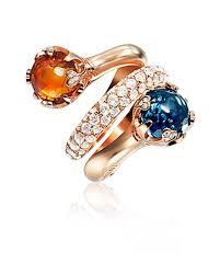 Corona Sissi ring in red gold with London blue topaz, quartz and diamonds - PASQUALE BRUNI