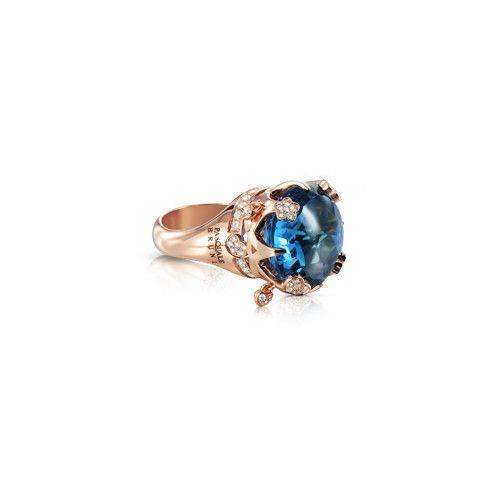 Corona Sissi ring in red gold with London blue topaz and diamonds - PASQUALE BRUNI