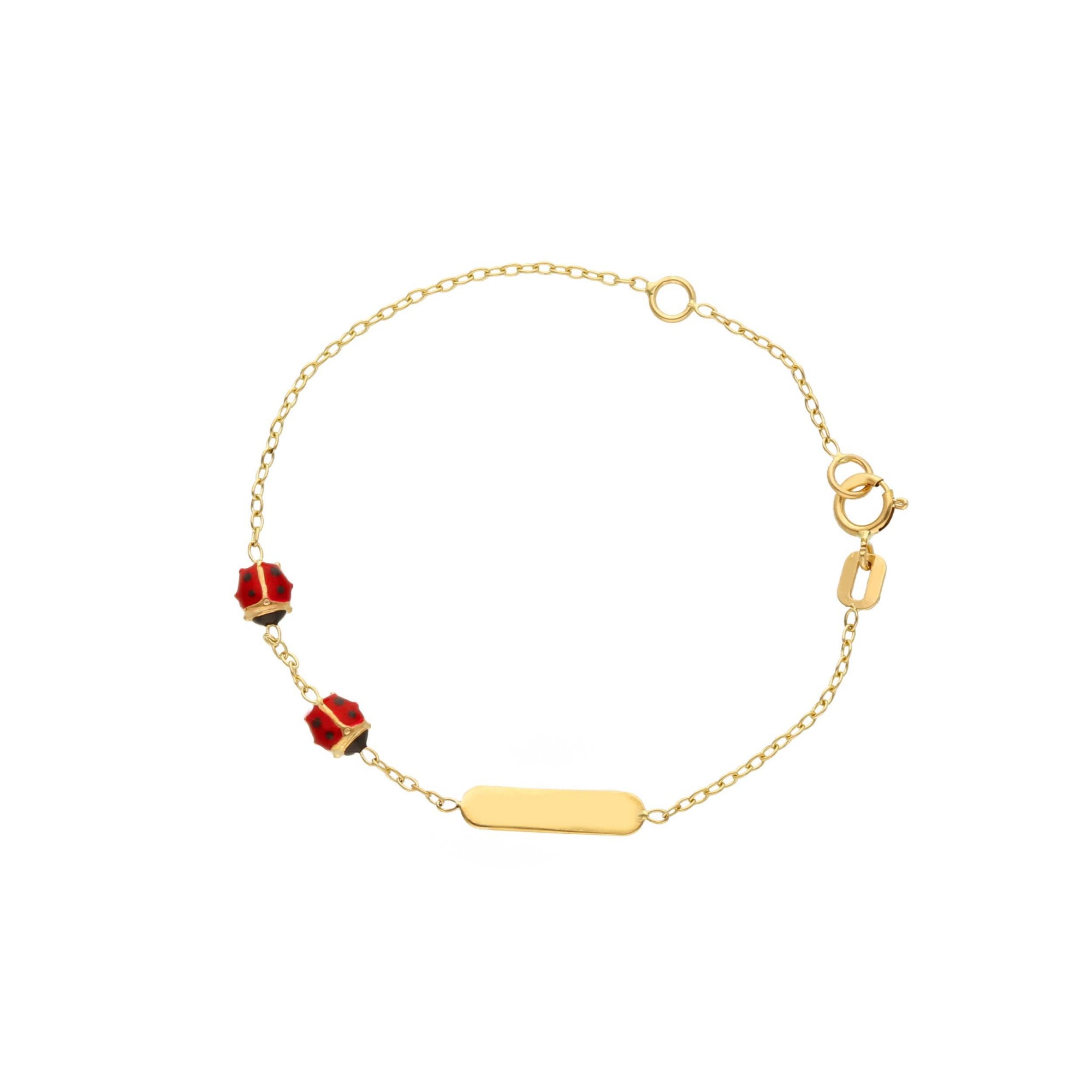 Bracciale in oro con targhetta e coccinella - ORO&CO