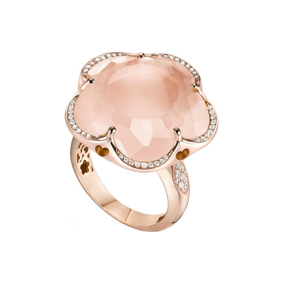 Bon Ton flower ring in red gold with rose quartz and diamonds - PASQUALE BRUNI
