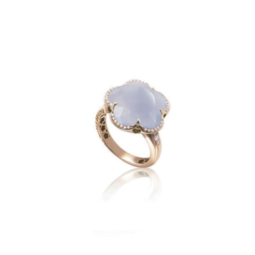 Bon Ton flower ring in red gold with chalcedony and diamonds - PASQUALE BRUNI